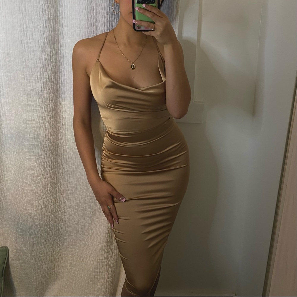 Oh Polly Strappy Satin Midi
Dress